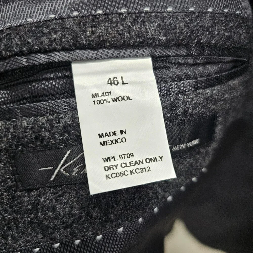 Kenneth Cole 46L Gray Solid 2-Button Sport Coat Blazer Jacket T722